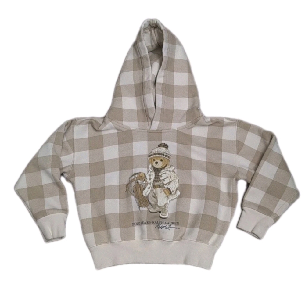 Polo Ralph Lauren Checkered Fleece Hoodie Snow Sled Bear Kid Girl 5